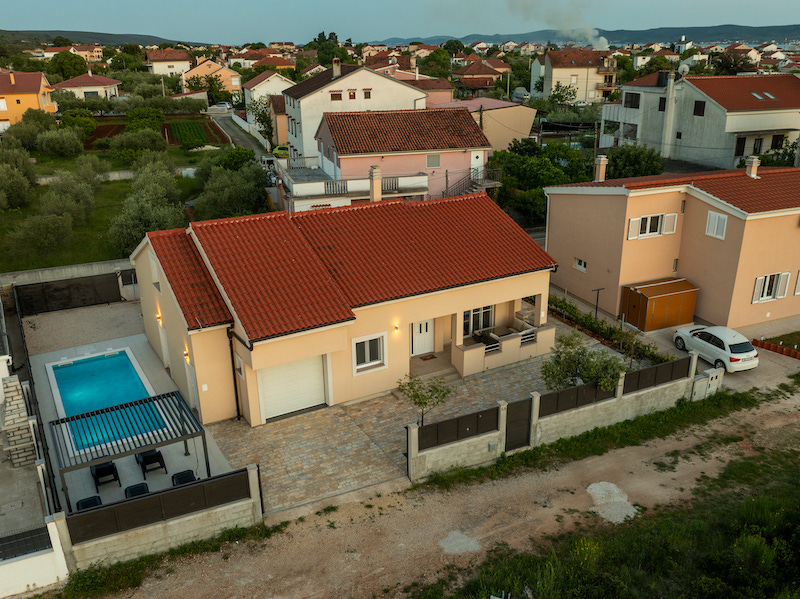 Aerial sunset panorama over Sukošan